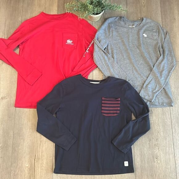 ((3 PIECE)) BOYS LONG SLEEVE TEE BUNDLE ZARA VINEYARD VINES ABERCROMBIE SIZE LG - Picture 1 of 5